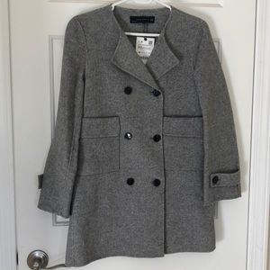 ZARA gray Double Breasted Wool Hand Made Coat Jacket